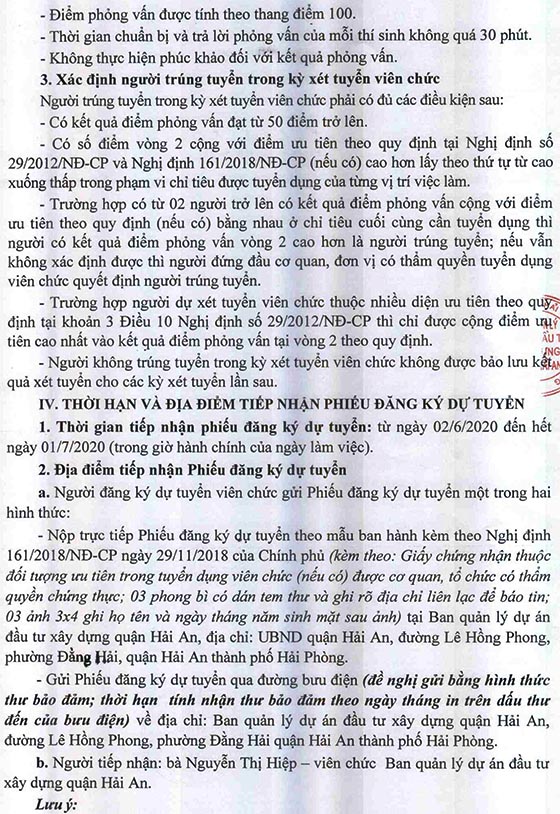 Ban quản lý dự án đầu tư xây dựng quận Hải An, TP.Hải Phòng tuyển dụng viên chức năm 2020