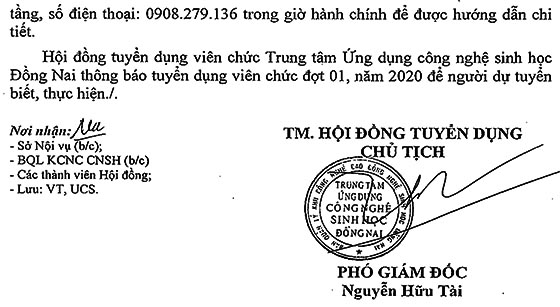 Ban Quản lý khu công nghệ cao công nghệ sinh học Đồng Nai tuyển dụng viên chức đợt 1 năm 2020