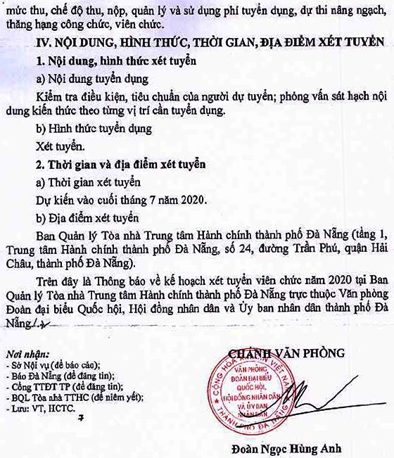 Ban Quản lý Tòa nhà Trung tâm Hành chính TP.Đà Nẵng xét tuyển viên chức năm 2020