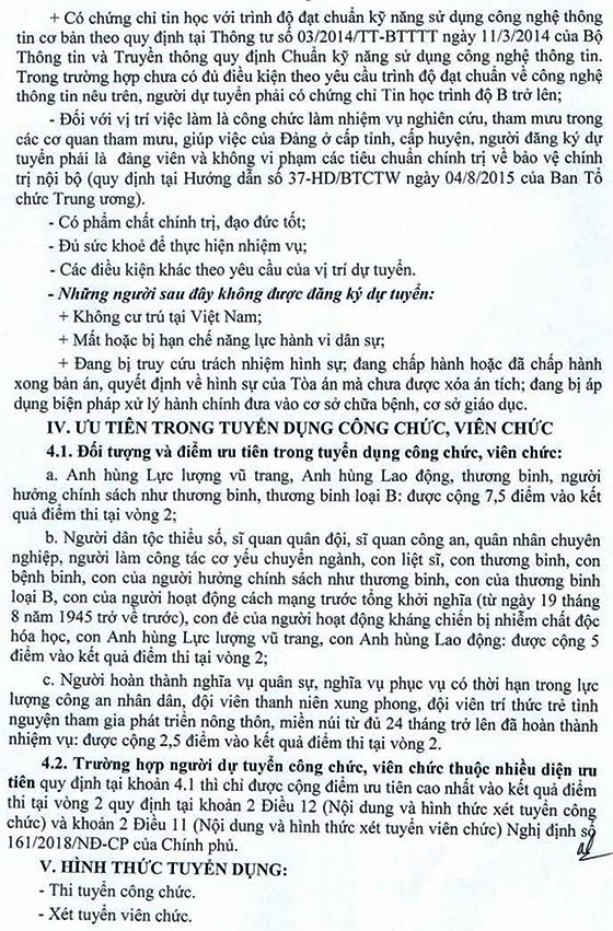 Ban Tổ chức Tỉnh ủy Quảng Bình tuyển dụng công chức, viên chức năm 2020 