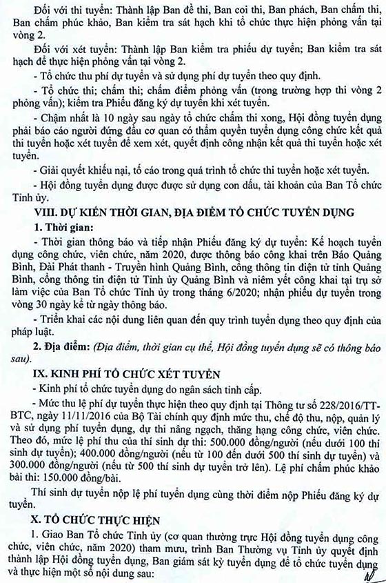Ban Tổ chức Tỉnh ủy Quảng Bình tuyển dụng công chức, viên chức năm 2020 