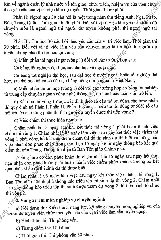 Ban Tôn giáo Chính phủ bổ sung chỉ tiêu tuyển dụng viên chức năm 2020