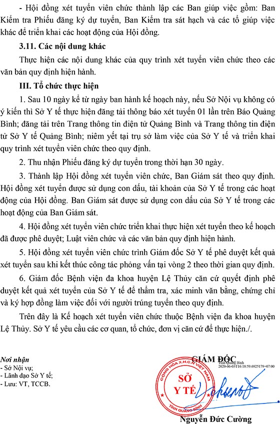 Bệnh viện đa khoa huyện Lệ Thủy, Quảng Bình tuyển dụng viên chức năm 2020