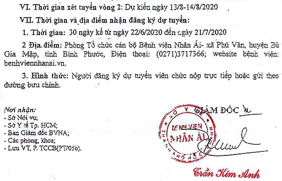 Bệnh viện Nhân Ái tỉnh Bình Phước tuyển dụng viên chức năm 2020