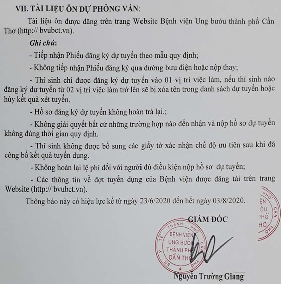 Bệnh viện Ung bướu TP. Cần Thơ tuyển dụng viên chức năm 2020