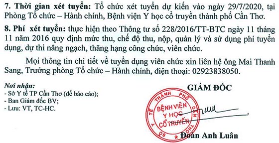Bệnh viện Y học cổ truyền TP.Cần Thơ tuyển dụng viên chức năm 2020
