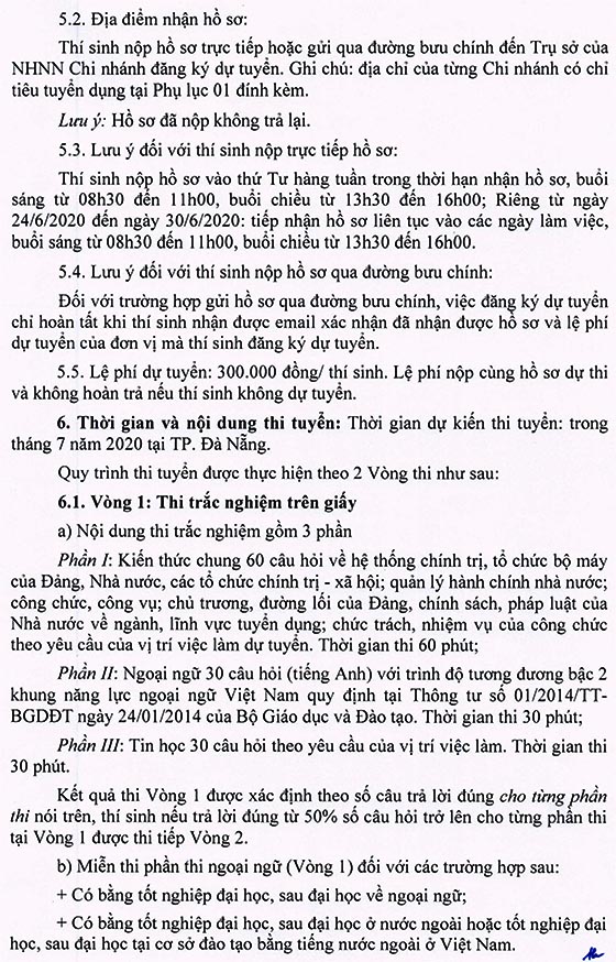 Ngân hàng Nhà nước khu vực miền Trung tuyển dụng công chức loại C năm 2019-2020 