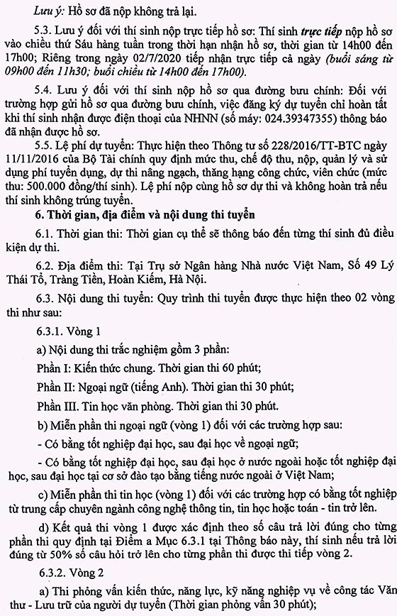Ngân hàng Nhà nước Việt Nam tuyển dụng công chức loại D năm 2020