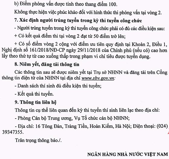 Ngân hàng Nhà nước Việt Nam tuyển dụng công chức loại D năm 2020