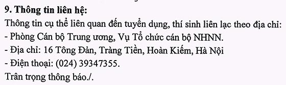 Ngân hàng Nhà nước Việt Nam tuyển dụng nhân viên năm 2020