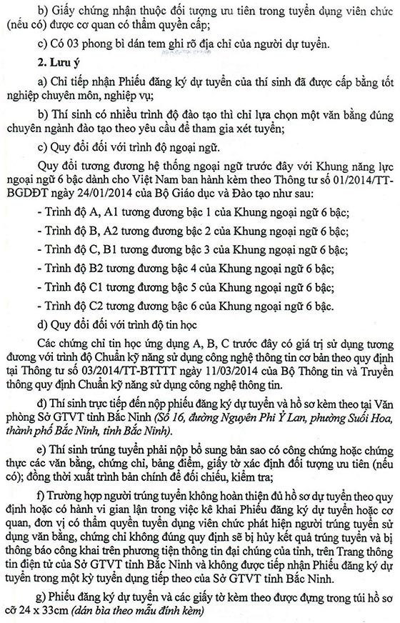 Sở Giao thông vận tải tỉnh Bắc Ninh tuyển dụng viên chức năm 2020