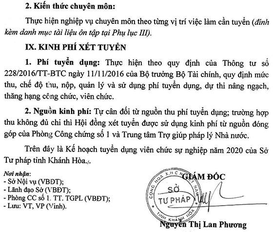 Sở Tư pháp Khánh Hòa tuyển dụng viên chức năm 2020