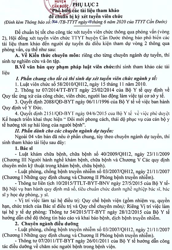 Trung tâm y tế huyện Cần Đước, Long An tuyển dụng viên chức năm 2020