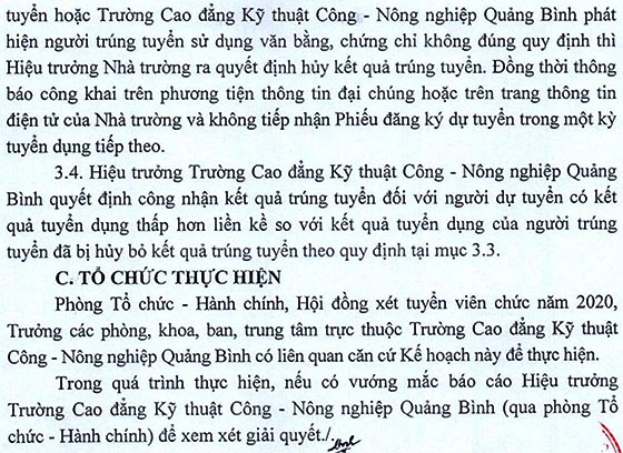 Trường Cao đẳng Kỹ thuật Công - Nông nghiệp Quảng Bình xét tuyển viên chức năm 2020