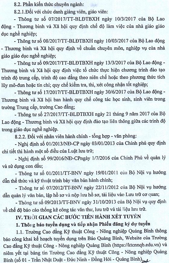 Trường Cao đẳng Kỹ thuật Công - Nông nghiệp Quảng Bình xét tuyển viên chức năm 2020