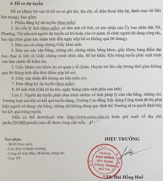 Trường Cao đẳng Xây dựng Công trình Đô thị tuyển dụng năm 2020
