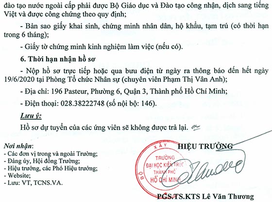 Trường Đại học Kiến trúc TP.Hồ Chí Minh tuyển dụng nhân sự năm 2020