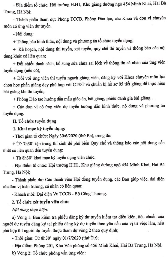 Trường Đại học Kinh tế - Kỹ thuật Công nghiệp thông báo kế hoạch tuyển dụng viên chức năm 2020