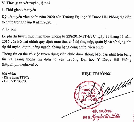 Trường Đại học Y Dược Hải Phòng tuyển dụng viên chức năm 2020