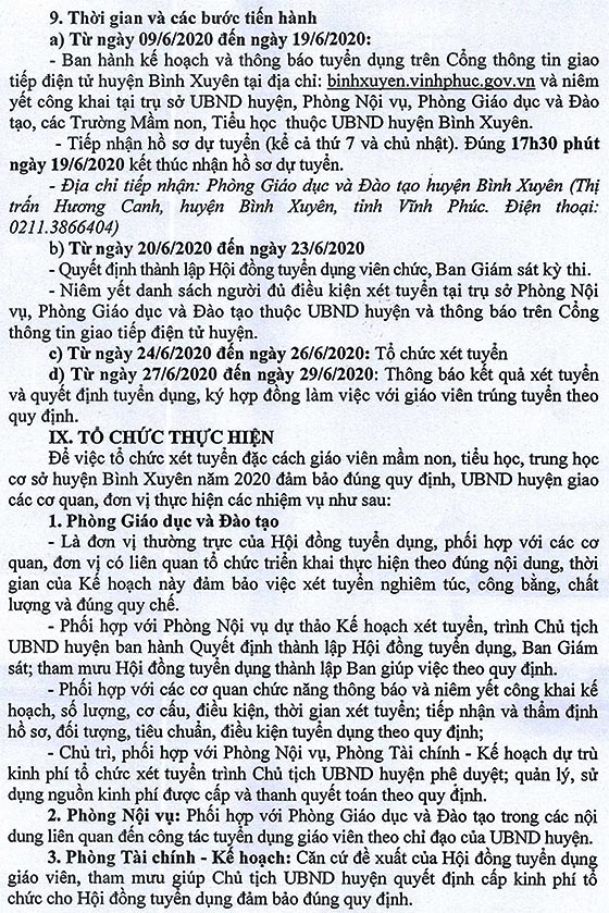 UBND huyện Bình Xuyên, Vĩnh Phúc tuyển dụng đặc cách giáo viên năm 2020