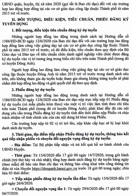 UBND huyện Đông Anh, Hà Nội tuyển dụng viên chức năm 2020