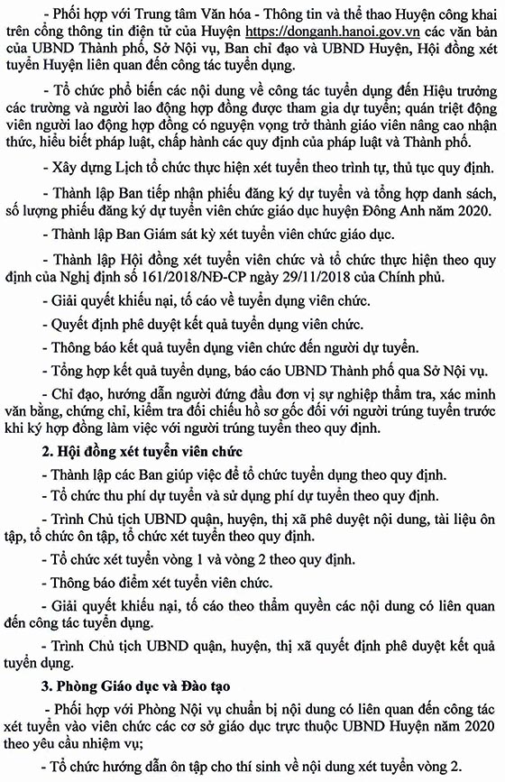 UBND huyện Đông Anh, Hà Nội tuyển dụng viên chức năm 2020