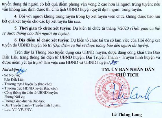 UBND huyện Ea H’Leo, Đắk Lắk tuyển dụng giáo viên năm 2020