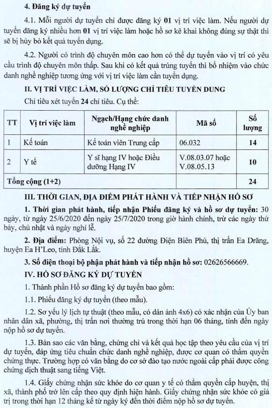UBND huyện Ea H’Leo, Đắk Lắk tuyển dụng viên chức giáo dục năm 2020