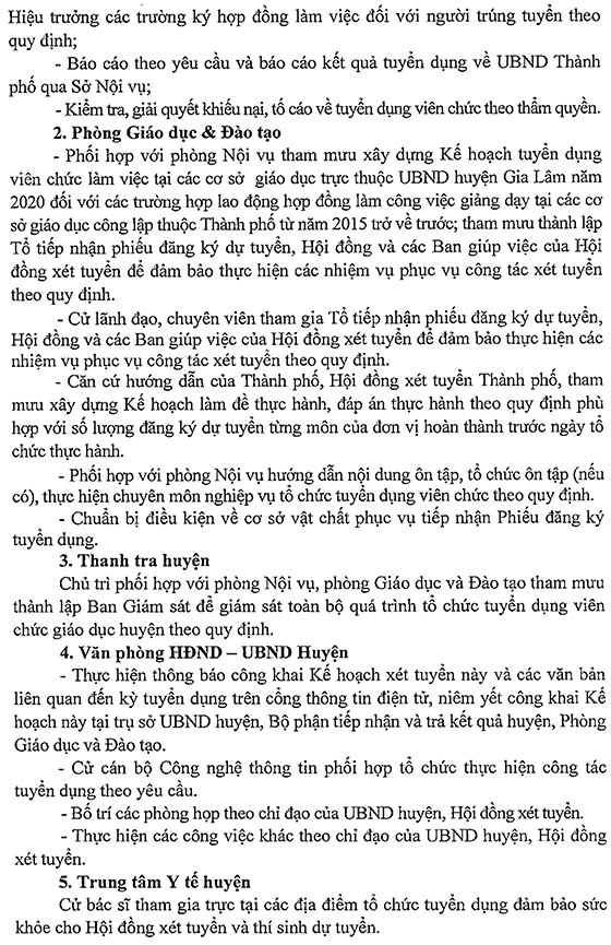 UBND huyện Gia Lâm, Hà Nội tuyển dụng giáo viên năm 2020