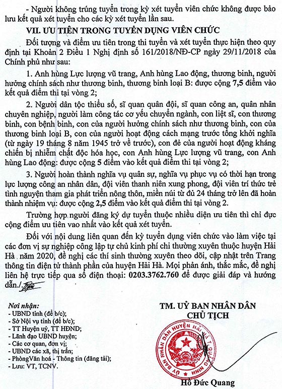 UBND huyện Hải Hà, Quảng Ninh tuyển dụng viên chức năm 2020