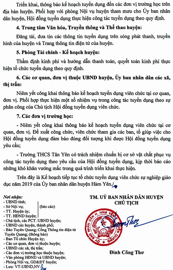 UBND huyện Hàm Yên, Tuyên Quang tuyển dụng giáo viên năm 2020