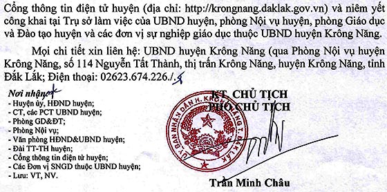 UBND huyện Krông Năng, Đắk Lắk tuyển dụng đặc cách giáo viên năm 2020