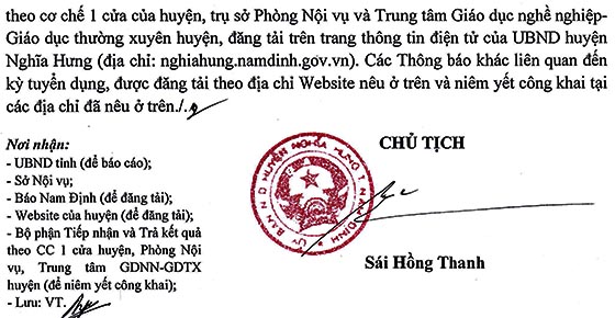 UBND huyện Nghĩa Hưng, Nam Định tuyển dụng giáo viên năm 2020 