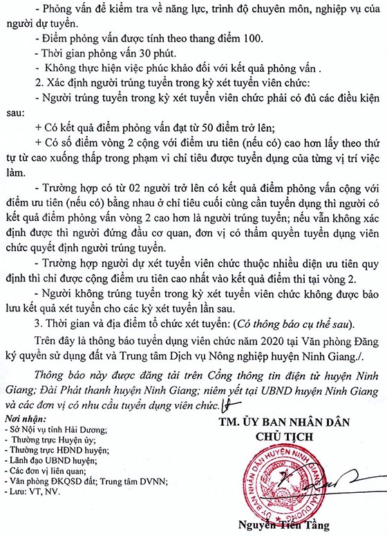 UBND huyện Ninh Giang, Hải Dương tuyển dụng viên chức năm 2020