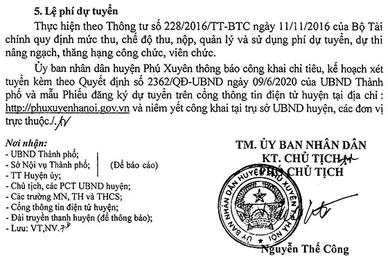 UBND huyện Phú Xuyên, Hà Nội tuyển dụng giáo viên năm 2020