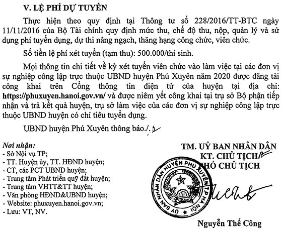 UBND huyện Phú Xuyên, TP.Hà Nội tuyển dụng viên chức năm 2020