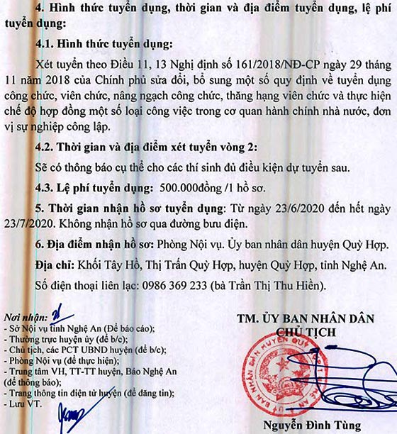 UBND huyện Quỳ Hợp, Nghệ An tuyển dụng viên chức năm 2020