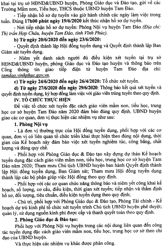 UBND huyện Tam Đảo, Vĩnh Phúc tuyển dụng đặc cách giáo viên năm 2020