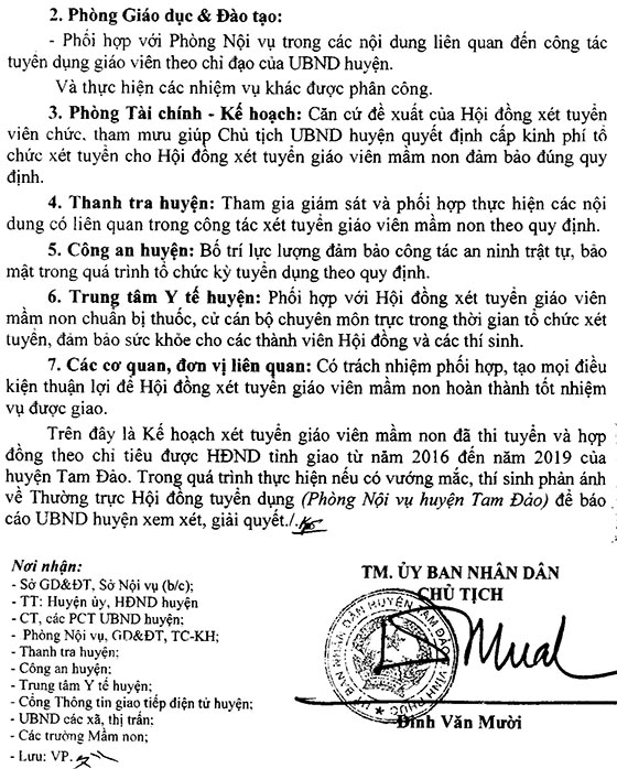 UBND huyện Tam Đảo, Vĩnh Phúc tuyển dụng giáo viên mầm non năm 2020