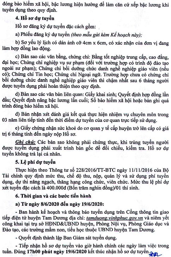 UBND huyện Tam Dương tuyển dụng đặc cách giáo viên năm 2020