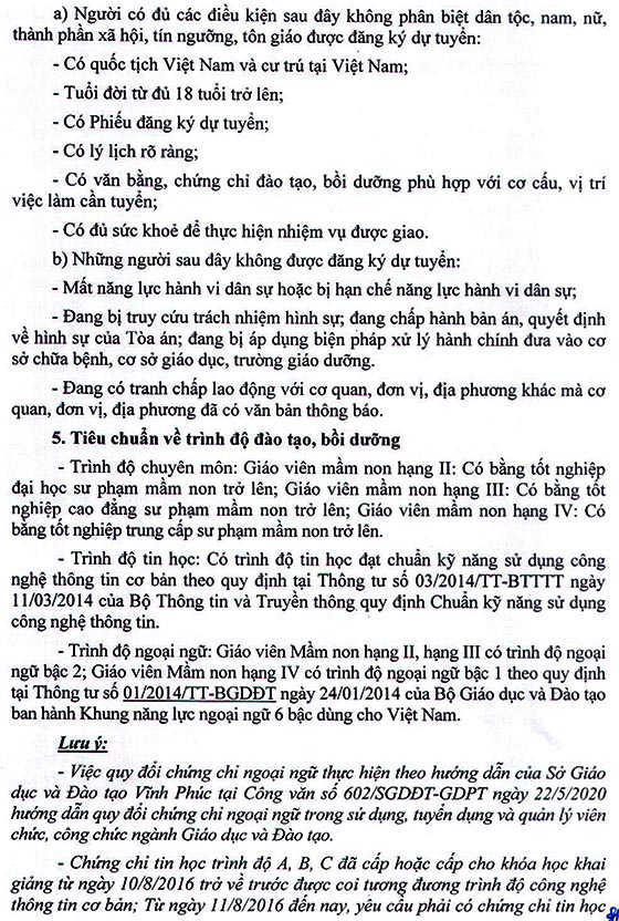 UBND huyện Tam Dương tuyển dụng giáo viên mầm non năm 2020