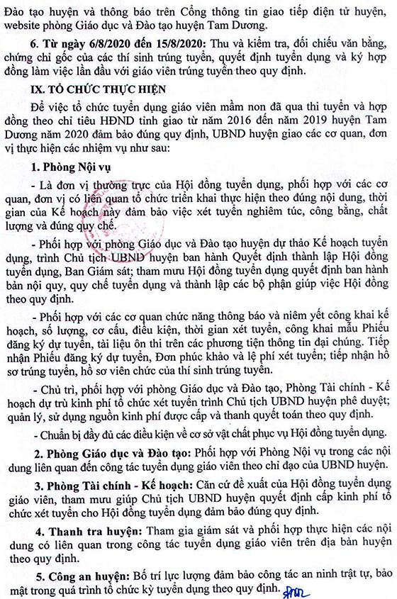 UBND huyện Tam Dương tuyển dụng giáo viên mầm non năm 2020