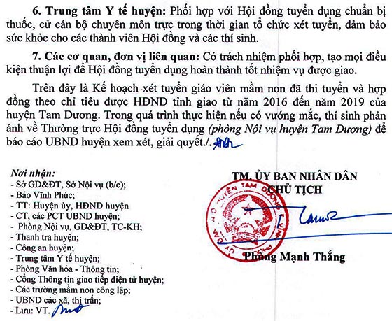 UBND huyện Tam Dương tuyển dụng giáo viên mầm non năm 2020