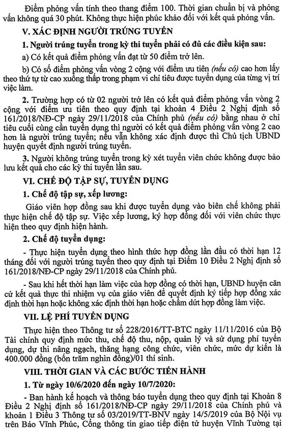 UBND huyện Vĩnh Tường, Vĩnh Phúc tuyển dụng giáo viên mầm non năm 2020