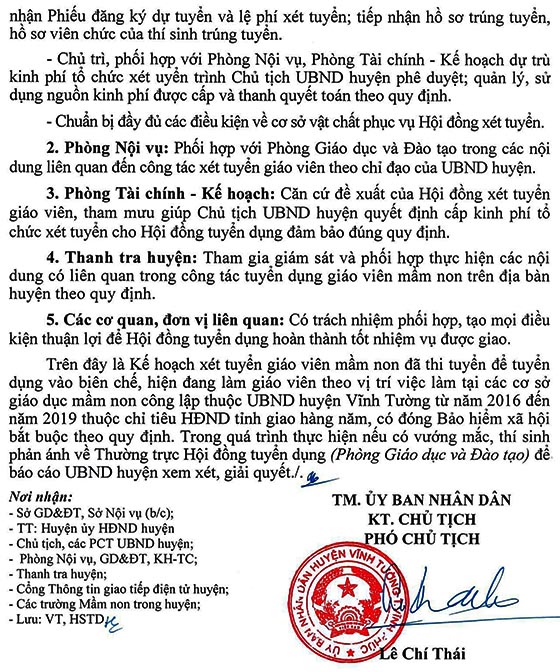 UBND huyện Vĩnh Tường, Vĩnh Phúc tuyển dụng giáo viên mầm non năm 2020