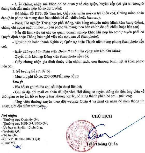 UBND Quận 4, TP.HCM tuyển dụng nhân sự năm 2020