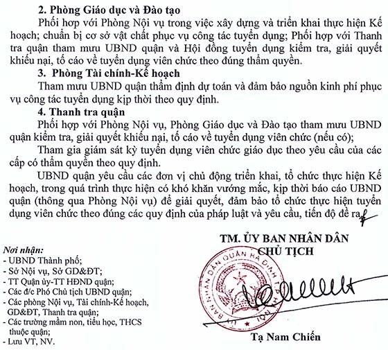 UBND quận Ba Đình, Hà Nội tuyển dụng giáo viên năm 2020