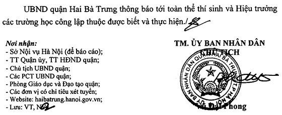 UBND quận Hai Bà Trưng, Hà Nội thông báo nội dung liên quan đến tuyển dụng giáo viên năm 2020