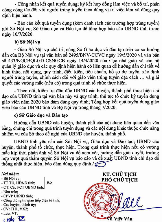 UBND tỉnh Vĩnh Phúc tuyển dụng đặc cách giáo viên năm 2020