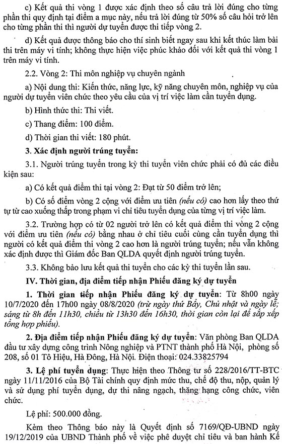 Ban QLDA ĐTXD công trình Nông nghiệp và Phát triển nông thôn tuyển dụng viên chức năm 2020